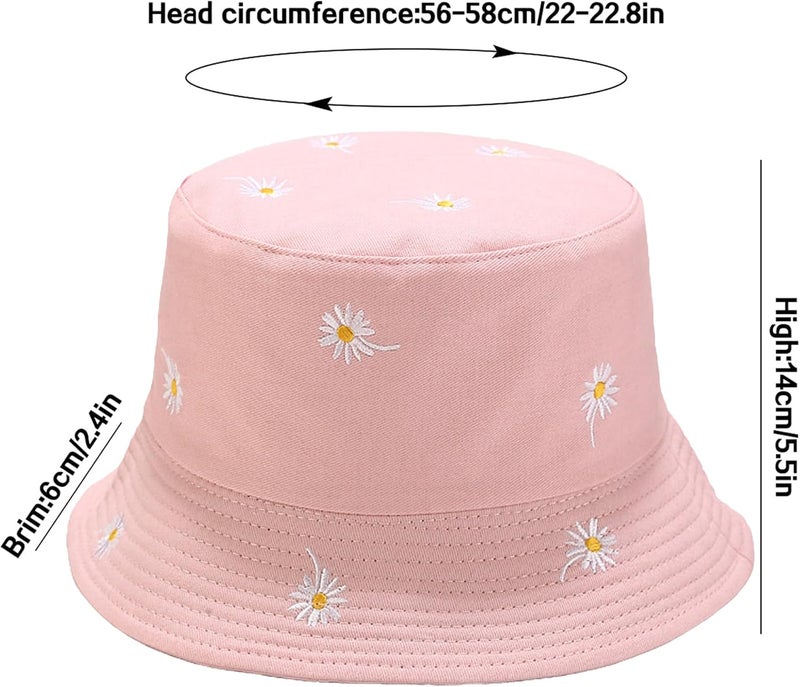 EYBF Flower Reversible Bucket Hat Cotton Summer Travel Beach Sun Hats Emboridery for Women Men - Image 5